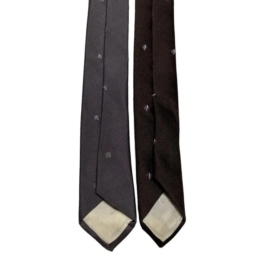 Vintage Christian Dior Necktie Mens Brown Gray Dot Lot of 2 Silk Blend Neckwear